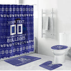 Personalized Canterbury Bulldogs Christmas Bathroom Set Australian Rugby Fans - Pixelated Ugly Xmas Pattern Mascot Santa
