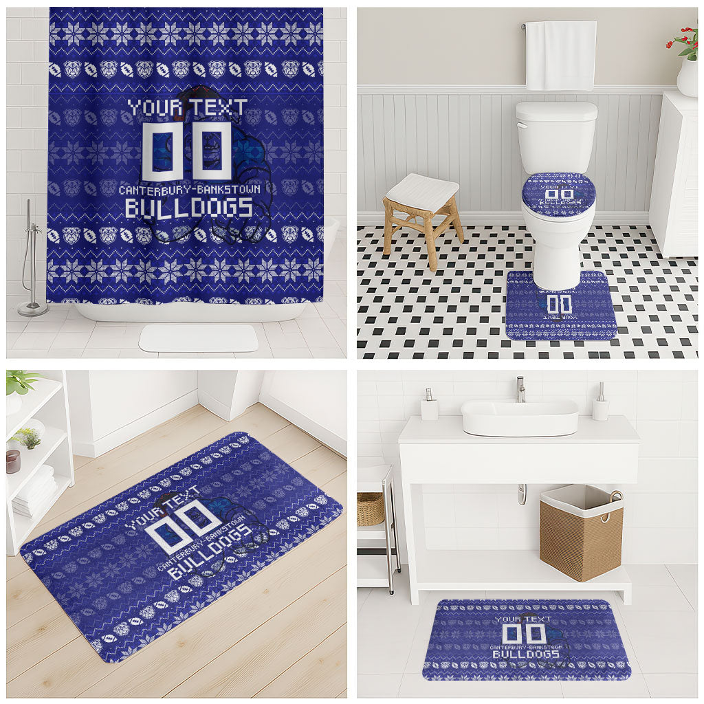 Personalized Canterbury Bulldogs Christmas Bathroom Set Australian Rugby Fans - Pixelated Ugly Xmas Pattern Mascot Santa