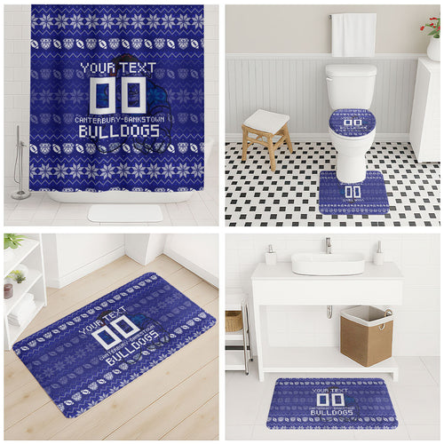 Personalized Canterbury Bulldogs Christmas Bathroom Set Australian Rugby Fans - Pixelated Ugly Xmas Pattern Mascot Santa