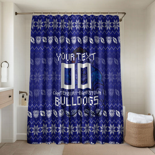 Personalized Canterbury Bulldogs Christmas Bathroom Set Australian Rugby Fans - Pixelated Ugly Xmas Pattern Mascot Santa