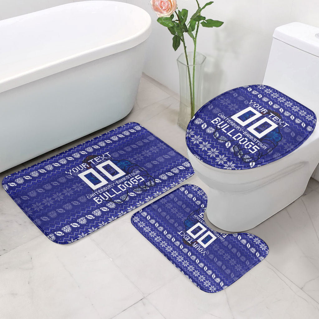 Personalized Canterbury Bulldogs Christmas Bathroom Set Australian Rugby Fans - Pixelated Ugly Xmas Pattern Mascot Santa