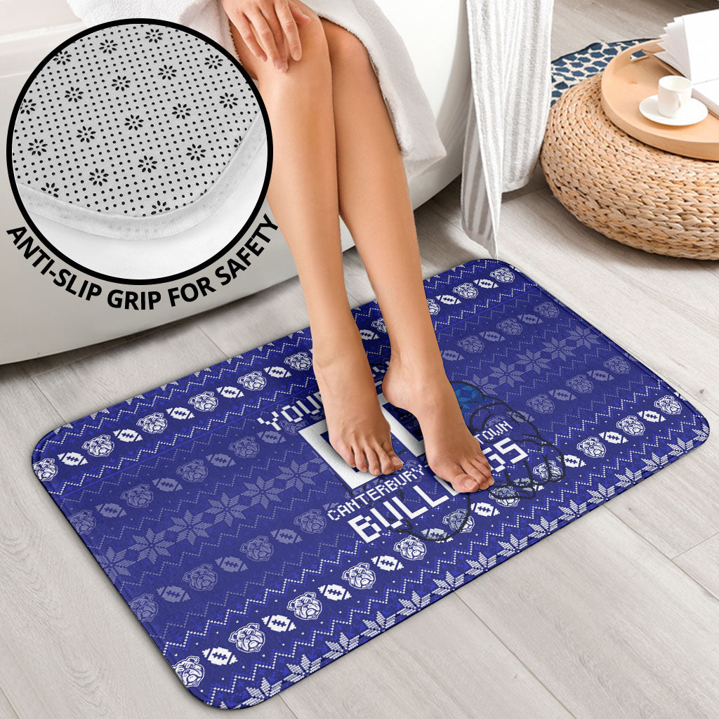 Personalized Canterbury Bulldogs Christmas Bathroom Set Australian Rugby Fans - Pixelated Ugly Xmas Pattern Mascot Santa