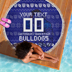 Personalized Canterbury Bulldogs Christmas Beach Blanket Australian Rugby Fans - Pixelated Ugly Xmas Pattern Mascot Santa