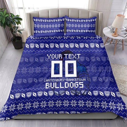 Personalized Canterbury Bulldogs Christmas Bedding Set Australian Rugby Fans - Pixelated Ugly Xmas Pattern Mascot Santa