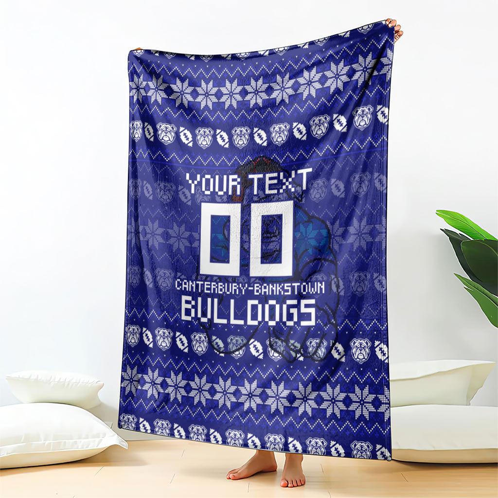 Personalized Canterbury Bulldogs Christmas Blanket Australian Rugby Fans - Pixelated Ugly Xmas Pattern Mascot Santa