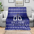 Personalized Canterbury Bulldogs Christmas Blanket Australian Rugby Fans - Pixelated Ugly Xmas Pattern Mascot Santa