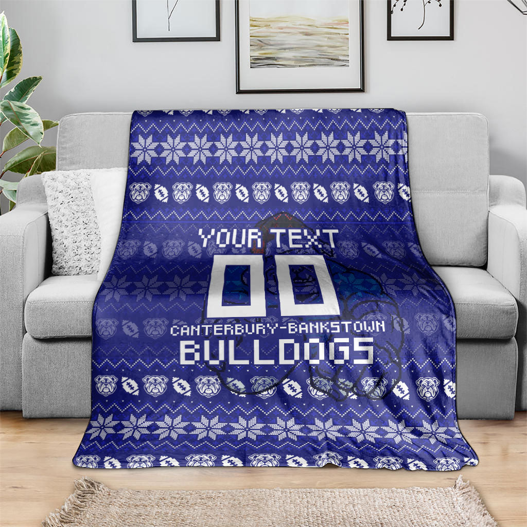 Personalized Canterbury Bulldogs Christmas Blanket Australian Rugby Fans - Pixelated Ugly Xmas Pattern Mascot Santa