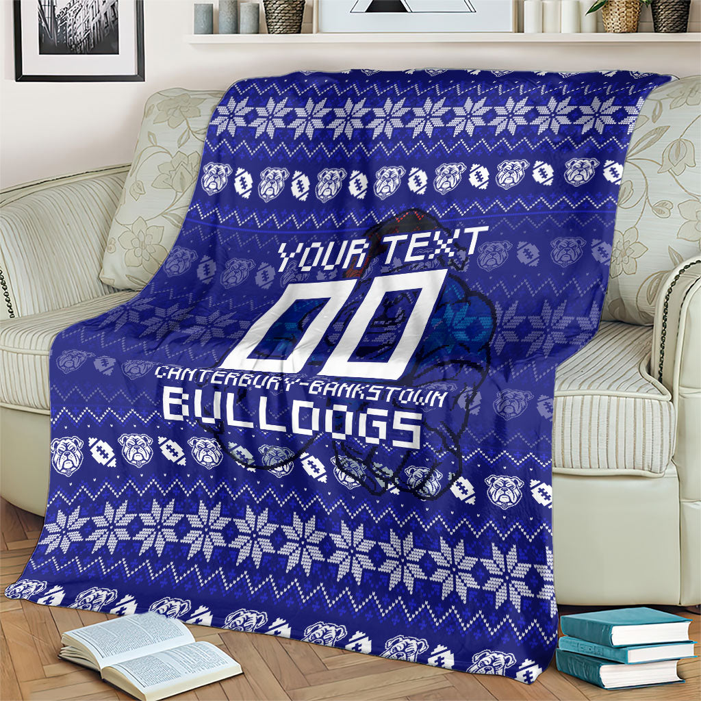 Personalized Canterbury Bulldogs Christmas Blanket Australian Rugby Fans - Pixelated Ugly Xmas Pattern Mascot Santa