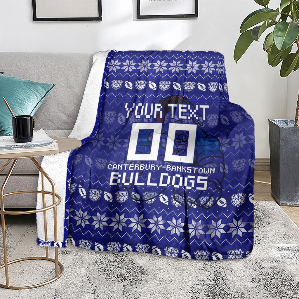 Personalized Canterbury Bulldogs Christmas Blanket Australian Rugby Fans - Pixelated Ugly Xmas Pattern Mascot Santa