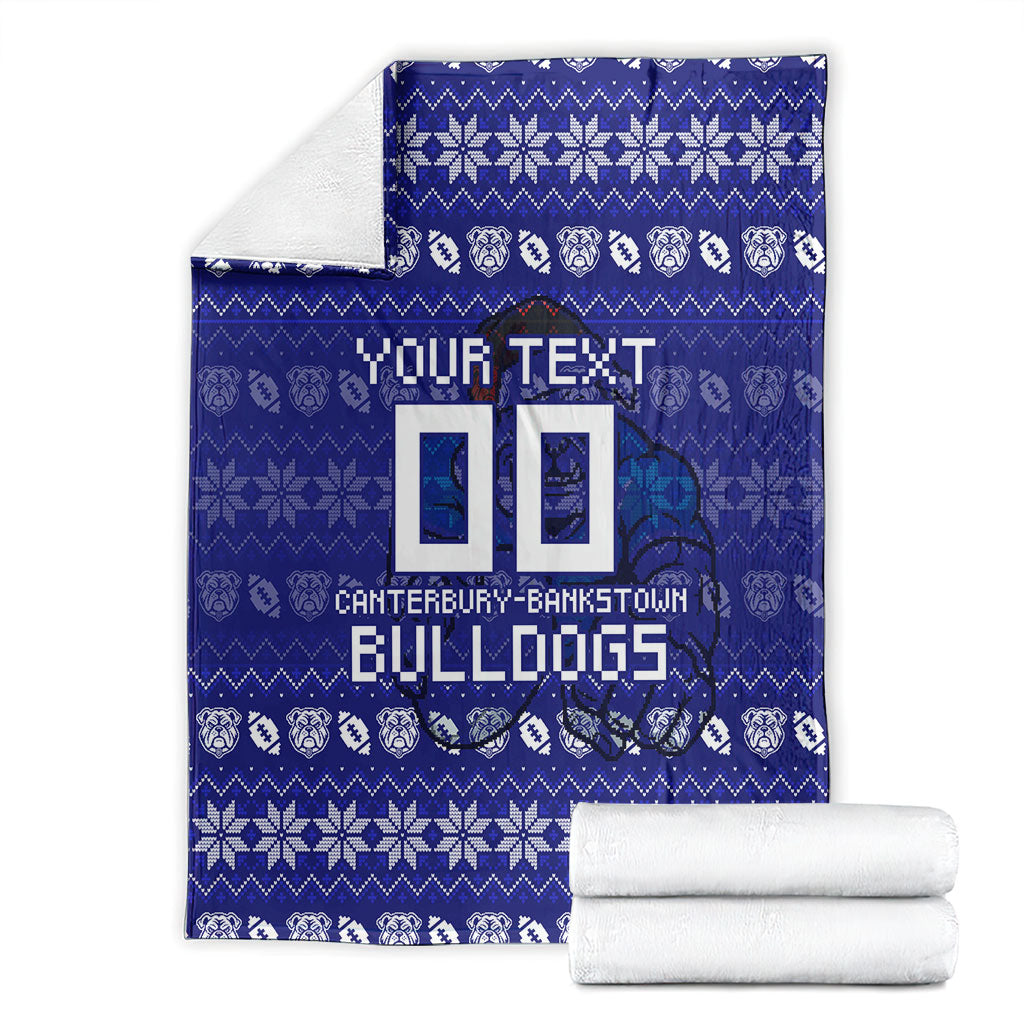 Personalized Canterbury Bulldogs Christmas Blanket Australian Rugby Fans - Pixelated Ugly Xmas Pattern Mascot Santa