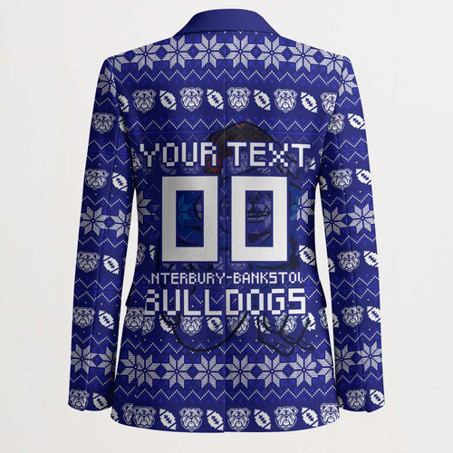 Personalized Canterbury Bulldogs Christmas Blazer Australian Rugby Fans - Pixelated Ugly Xmas Pattern Mascot Santa