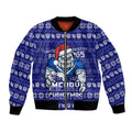 Personalized Canterbury Bulldogs Christmas Bomber Jacket Australian Rugby Fans - Pixelated Ugly Xmas Pattern Mascot Santa