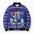 Personalized Canterbury Bulldogs Christmas Bomber Puffer Jacket Australian Rugby Fans - Pixelated Ugly Xmas Pattern Mascot Santa