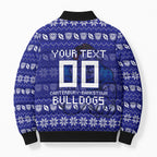 Personalized Canterbury Bulldogs Christmas Bomber Puffer Jacket Australian Rugby Fans - Pixelated Ugly Xmas Pattern Mascot Santa