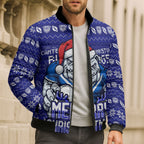 Personalized Canterbury Bulldogs Christmas Bomber Puffer Jacket Australian Rugby Fans - Pixelated Ugly Xmas Pattern Mascot Santa