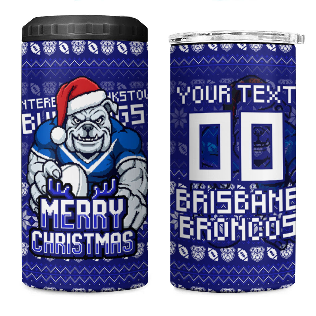 Personalized Canterbury Bulldogs Christmas 4 in 1 Can Cooler Tumbler Australian Rugby Fans - Pixelated Ugly Xmas Pattern Mascot Santa