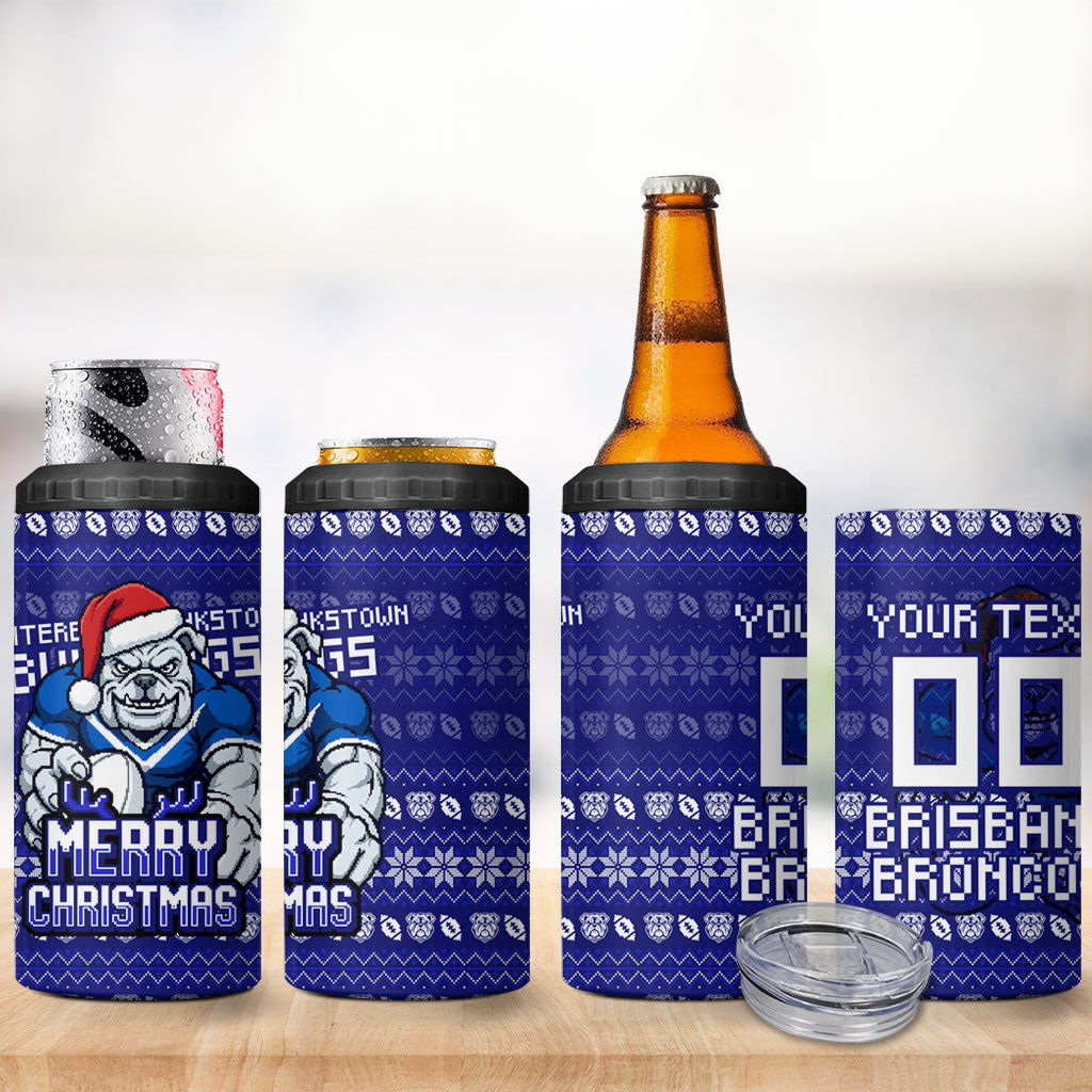 Personalized Canterbury Bulldogs Christmas 4 in 1 Can Cooler Tumbler Australian Rugby Fans - Pixelated Ugly Xmas Pattern Mascot Santa