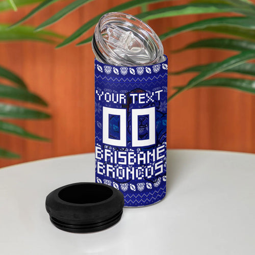 Personalized Canterbury Bulldogs Christmas 4 in 1 Can Cooler Tumbler Australian Rugby Fans - Pixelated Ugly Xmas Pattern Mascot Santa