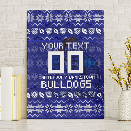 Personalized Canterbury Bulldogs Christmas Canvas Wall Art Australian Rugby Fans - Pixelated Ugly Xmas Pattern Mascot Santa