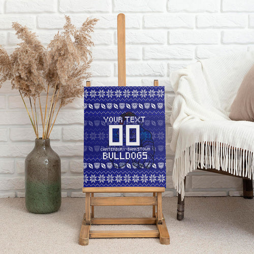 Personalized Canterbury Bulldogs Christmas Canvas Wall Art Australian Rugby Fans - Pixelated Ugly Xmas Pattern Mascot Santa
