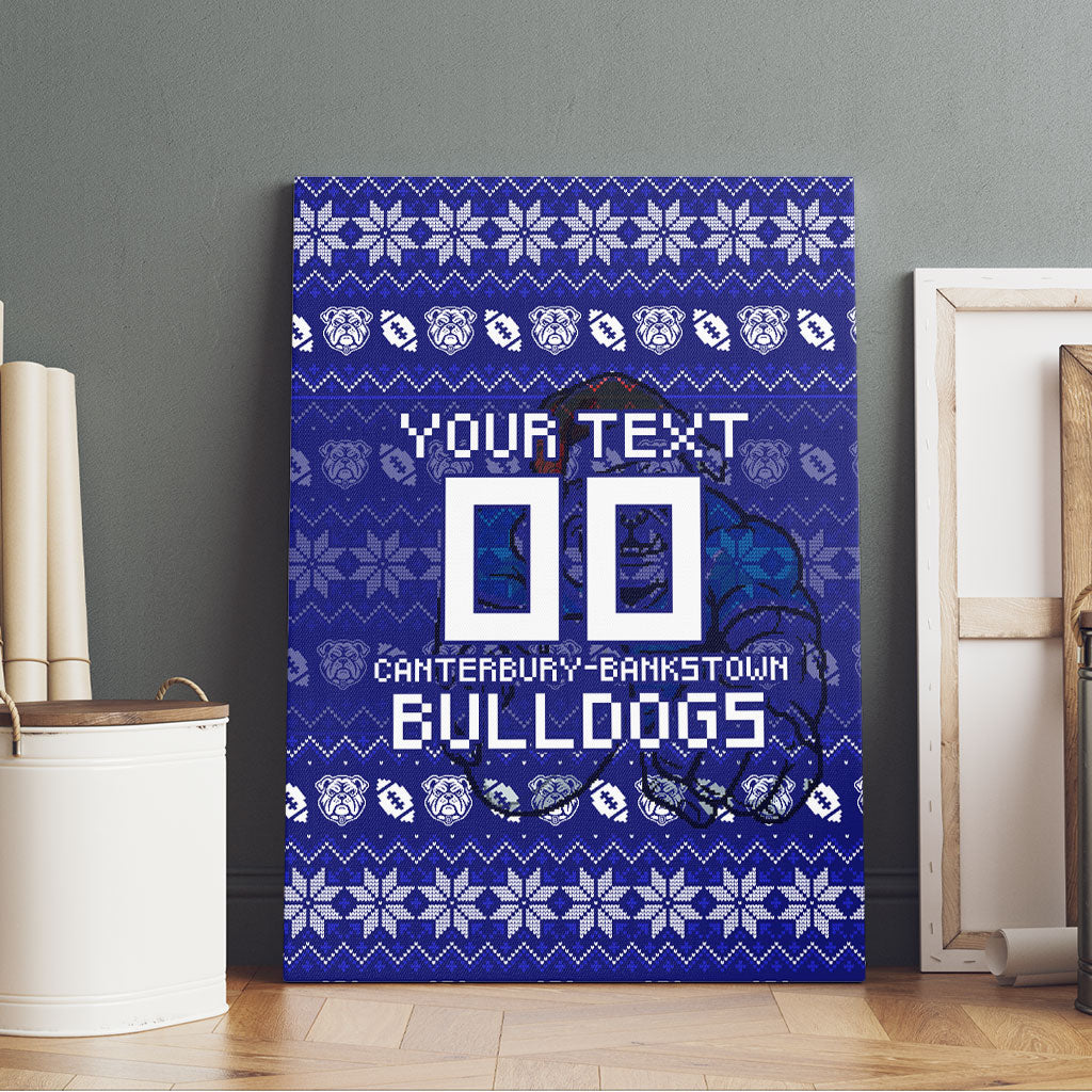 Personalized Canterbury Bulldogs Christmas Canvas Wall Art Australian Rugby Fans - Pixelated Ugly Xmas Pattern Mascot Santa