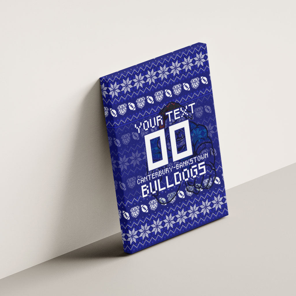 Personalized Canterbury Bulldogs Christmas Canvas Wall Art Australian Rugby Fans - Pixelated Ugly Xmas Pattern Mascot Santa