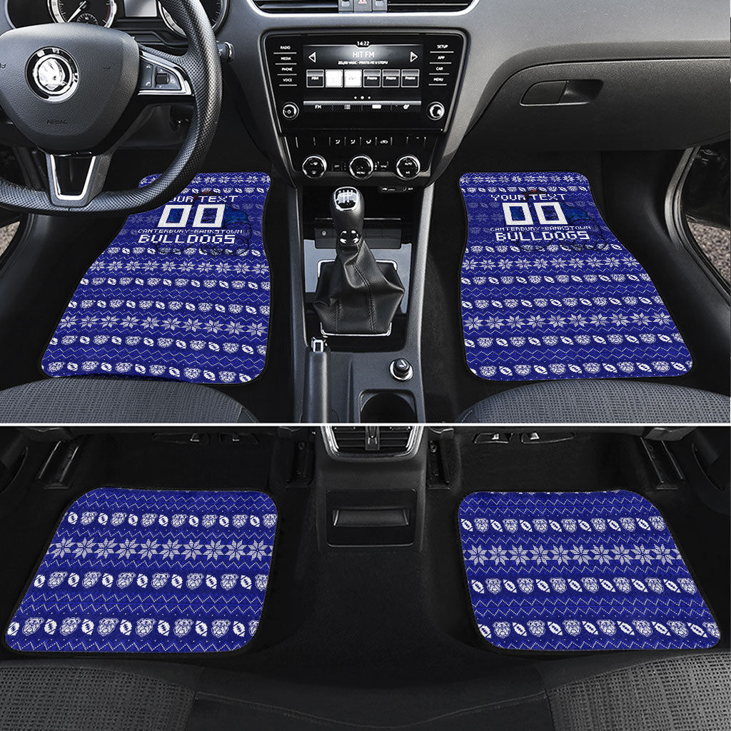 Personalized Canterbury Bulldogs Christmas Car Mats Australian Rugby Fans - Pixelated Ugly Xmas Pattern Mascot Santa
