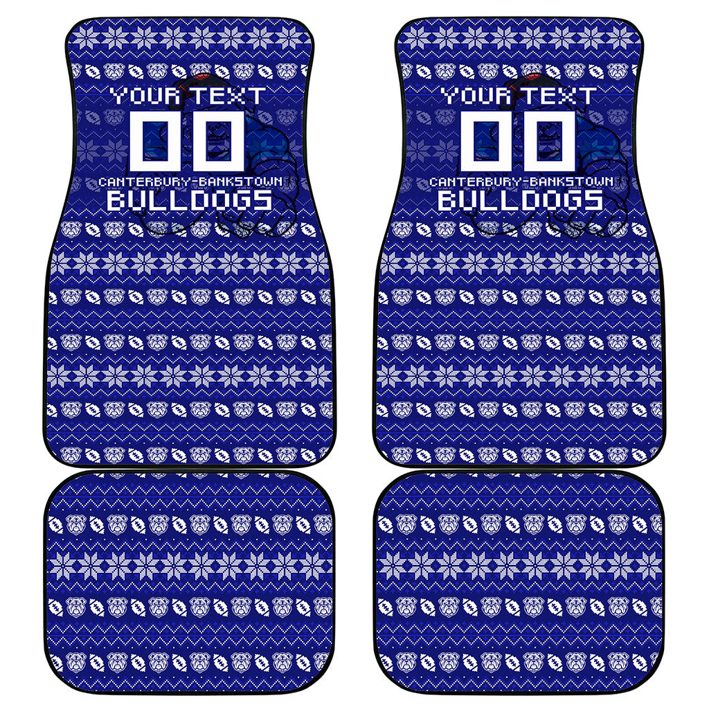 Personalized Canterbury Bulldogs Christmas Car Mats Australian Rugby Fans - Pixelated Ugly Xmas Pattern Mascot Santa