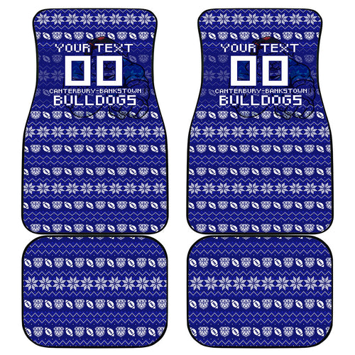 Personalized Canterbury Bulldogs Christmas Car Mats Australian Rugby Fans - Pixelated Ugly Xmas Pattern Mascot Santa