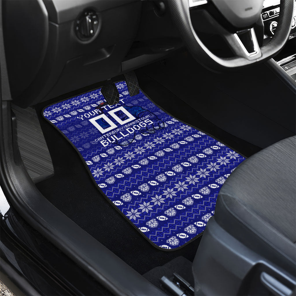 Personalized Canterbury Bulldogs Christmas Car Mats Australian Rugby Fans - Pixelated Ugly Xmas Pattern Mascot Santa