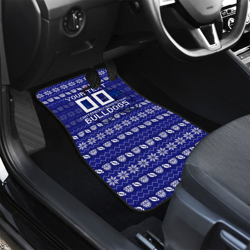 Personalized Canterbury Bulldogs Christmas Car Mats Australian Rugby Fans - Pixelated Ugly Xmas Pattern Mascot Santa