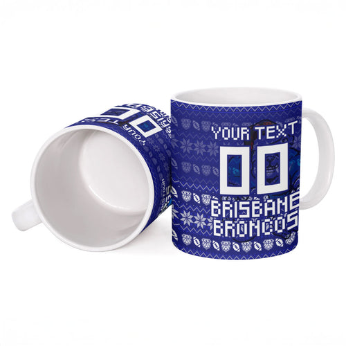 Personalized Canterbury Bulldogs Christmas Ceramic Mug Australian Rugby Fans - Pixelated Ugly Xmas Pattern Mascot Santa