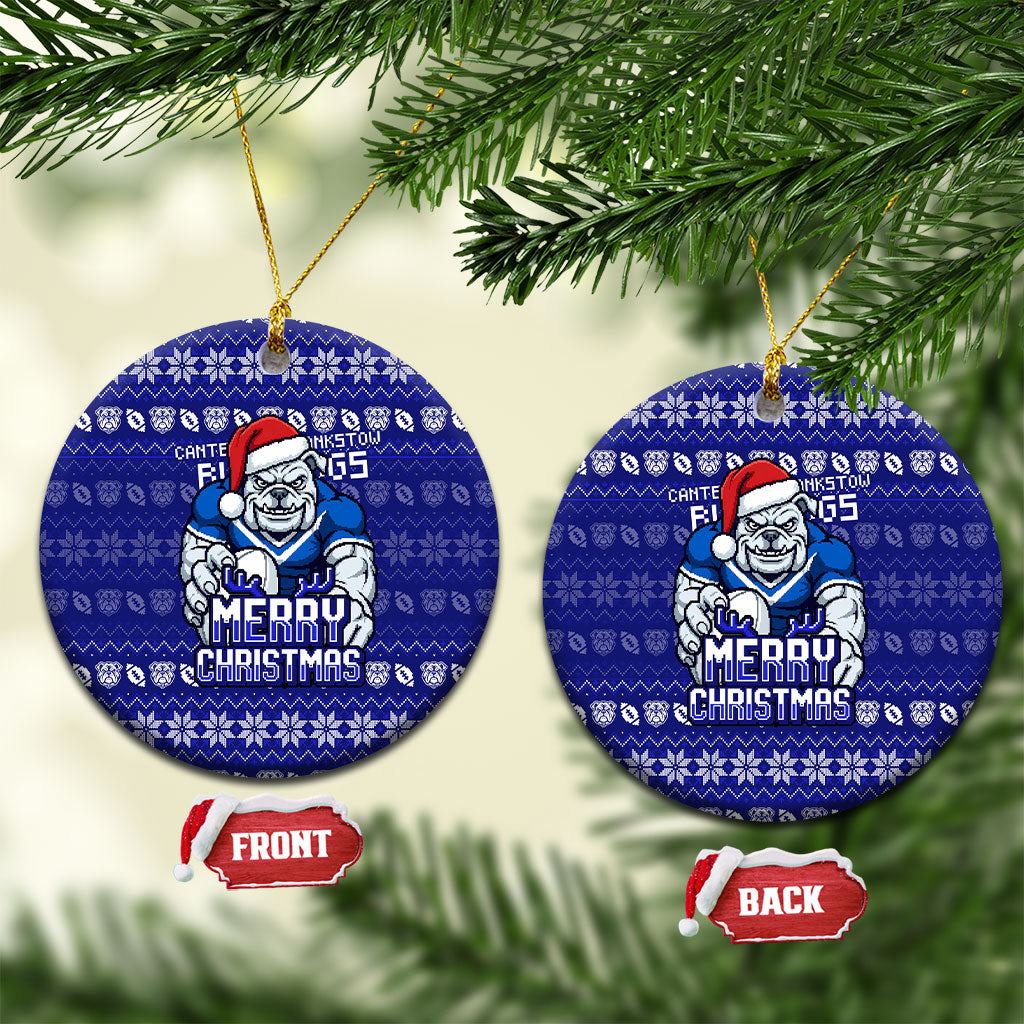 Canterbury Bulldogs Christmas Ceramic Ornament Australian Rugby Fans - Pixelated Ugly Xmas Pattern Mascot Santa