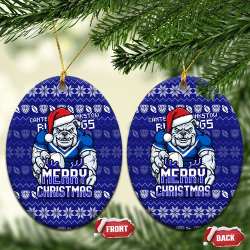 Canterbury Bulldogs Christmas Ceramic Ornament Australian Rugby Fans - Pixelated Ugly Xmas Pattern Mascot Santa