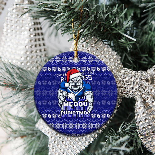 Canterbury Bulldogs Christmas Ceramic Ornament Australian Rugby Fans - Pixelated Ugly Xmas Pattern Mascot Santa