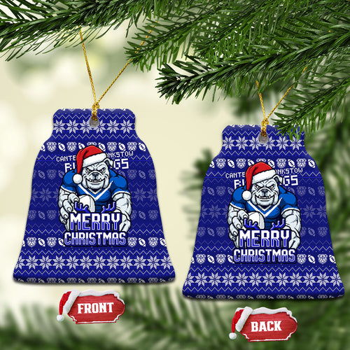 Canterbury Bulldogs Christmas Ceramic Ornament Australian Rugby Fans - Pixelated Ugly Xmas Pattern Mascot Santa