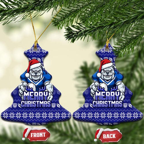 Canterbury Bulldogs Christmas Ceramic Ornament Australian Rugby Fans - Pixelated Ugly Xmas Pattern Mascot Santa