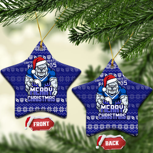 Canterbury Bulldogs Christmas Ceramic Ornament Australian Rugby Fans - Pixelated Ugly Xmas Pattern Mascot Santa