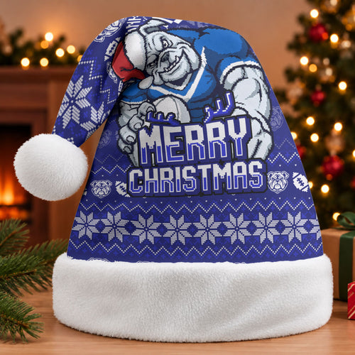 Canterbury Bulldogs Christmas Santa Hat Australian Rugby Fans - Pixelated Ugly Xmas Pattern Mascot Santa