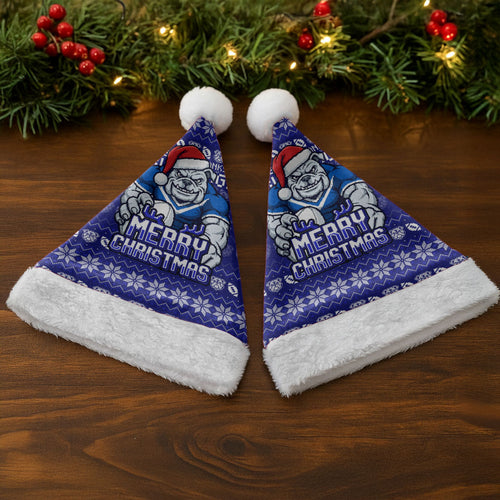 Canterbury Bulldogs Christmas Santa Hat Australian Rugby Fans - Pixelated Ugly Xmas Pattern Mascot Santa
