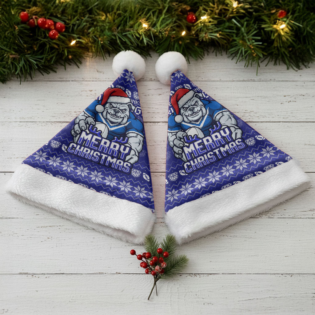Canterbury Bulldogs Christmas Santa Hat Australian Rugby Fans - Pixelated Ugly Xmas Pattern Mascot Santa