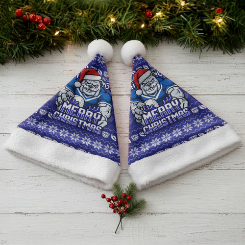 Canterbury Bulldogs Christmas Santa Hat Australian Rugby Fans - Pixelated Ugly Xmas Pattern Mascot Santa