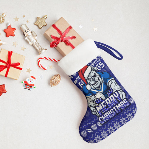 Canterbury Bulldogs Christmas Stocking Australian Rugby Fans - Pixelated Ugly Xmas Pattern Mascot Santa