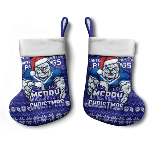 Canterbury Bulldogs Christmas Stocking Australian Rugby Fans - Pixelated Ugly Xmas Pattern Mascot Santa