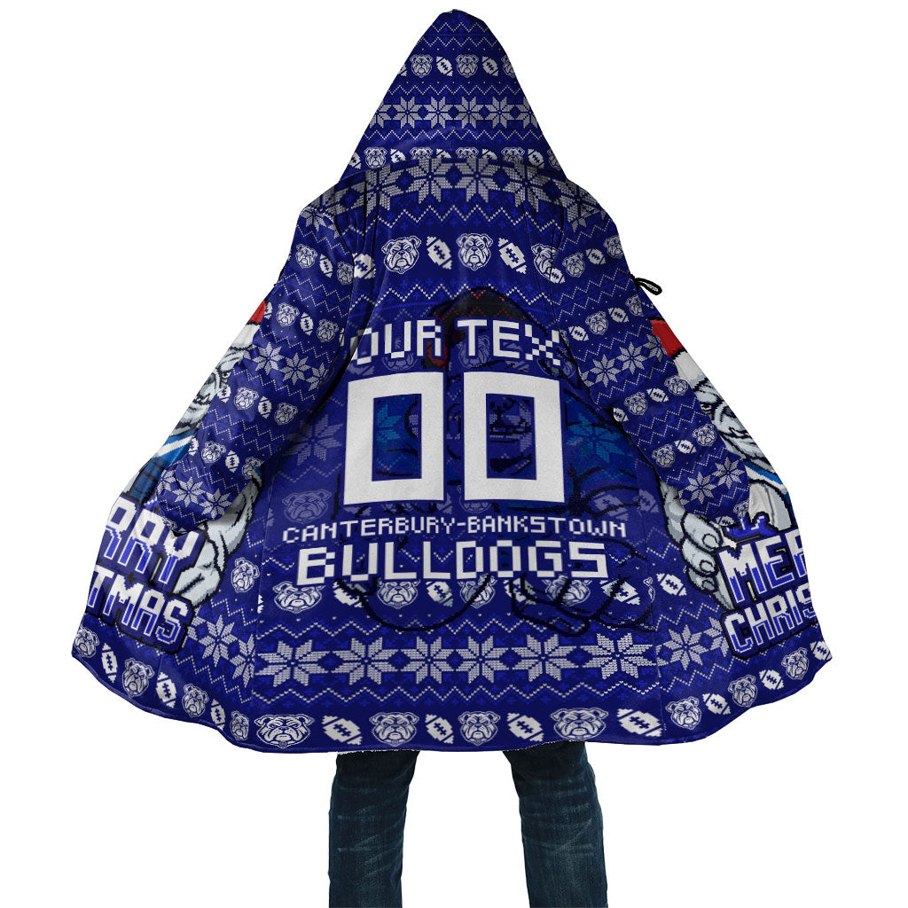 Personalized Canterbury Bulldogs Christmas Cloak Australian Rugby Fans - Pixelated Ugly Xmas Pattern Mascot Santa
