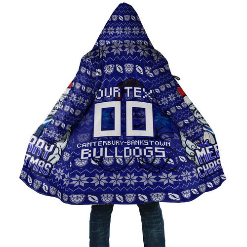 Personalized Canterbury Bulldogs Christmas Cloak Australian Rugby Fans - Pixelated Ugly Xmas Pattern Mascot Santa