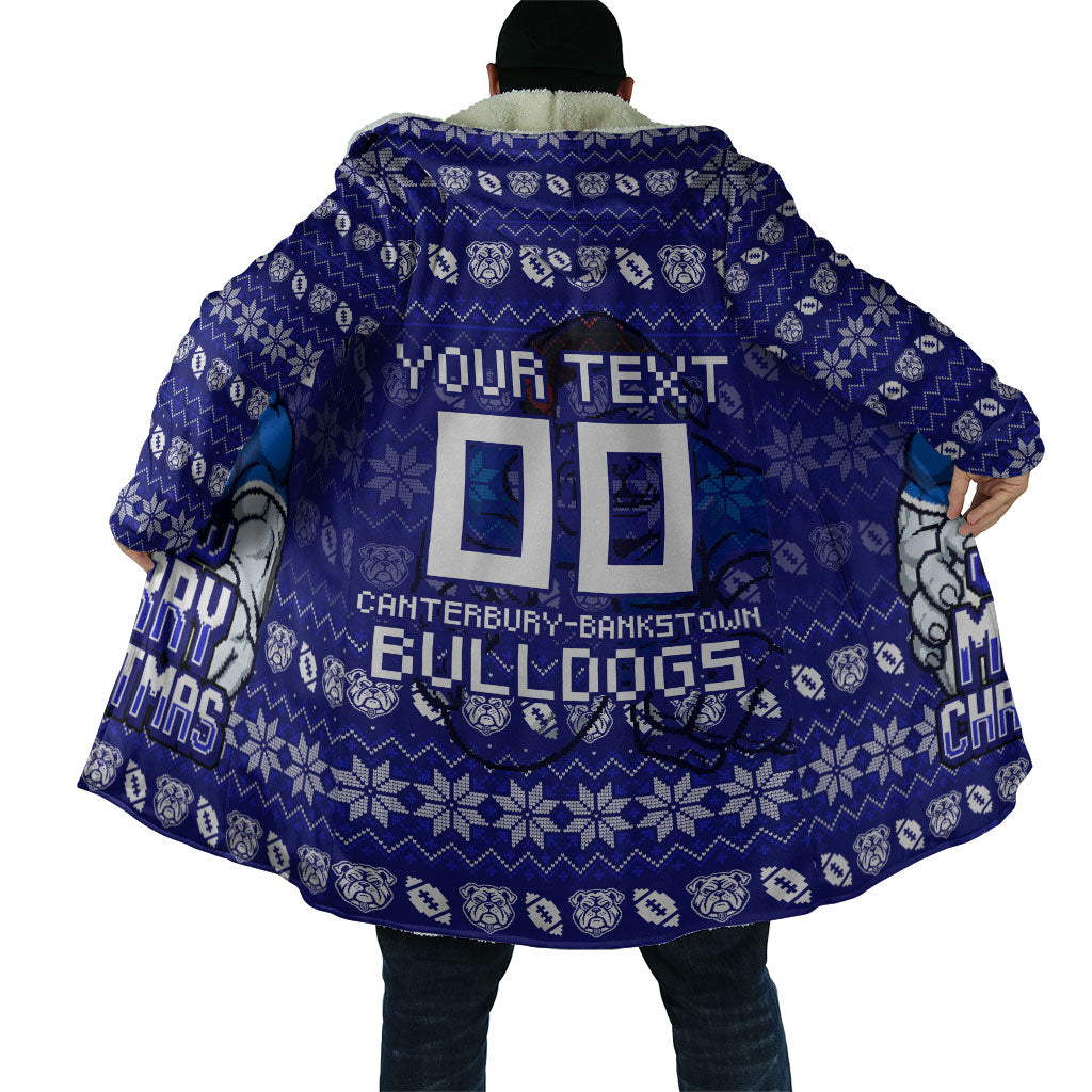 Personalized Canterbury Bulldogs Christmas Cloak Australian Rugby Fans - Pixelated Ugly Xmas Pattern Mascot Santa