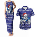 Personalized Canterbury Bulldogs Christmas Couples Matching Tank Maxi Dress and Hawaiian Shirt Australian Rugby Fans - Pixelated Ugly Xmas Pattern Mascot Santa