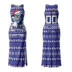 Personalized Canterbury Bulldogs Christmas Couples Matching Tank Maxi Dress and Hawaiian Shirt Australian Rugby Fans - Pixelated Ugly Xmas Pattern Mascot Santa