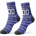 Personalized Canterbury Bulldogs Christmas Crew Socks Australian Rugby Fans - Pixelated Ugly Xmas Pattern Mascot Santa
